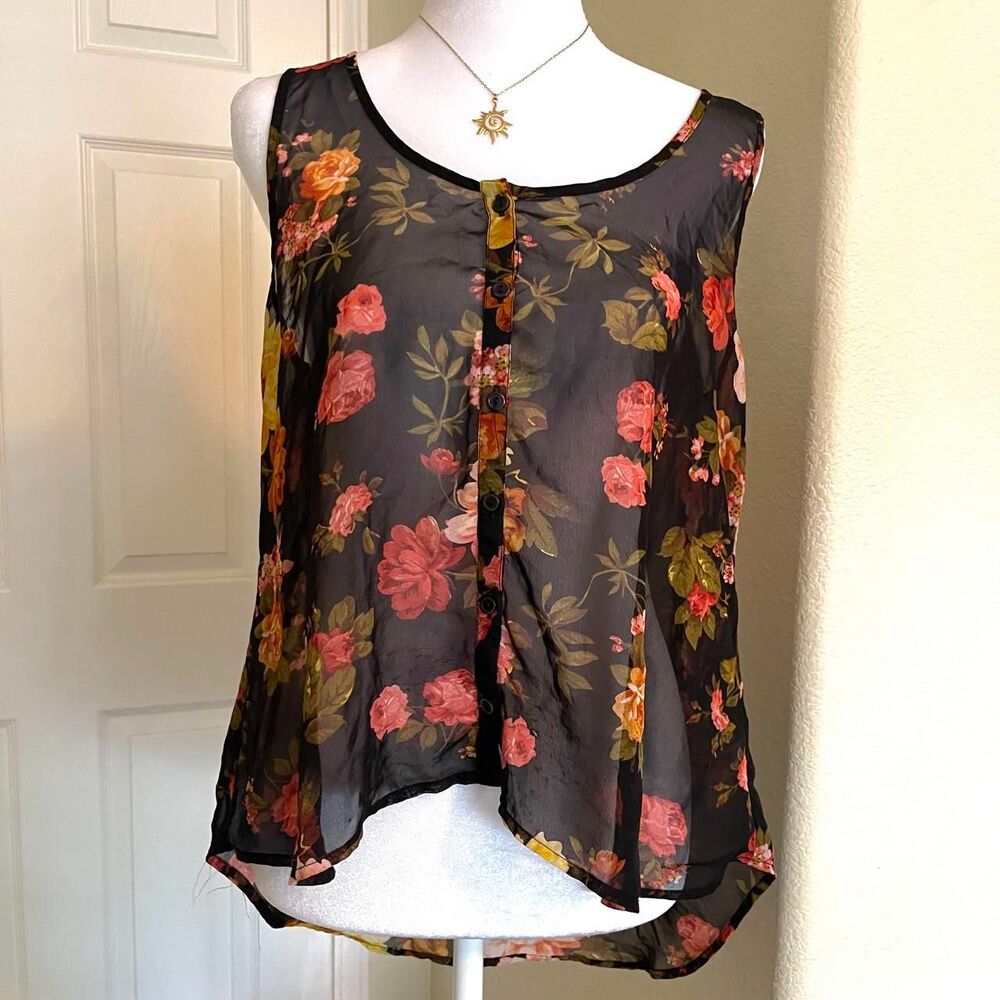Ambiance Sheer floral sleeveless tank top - size large